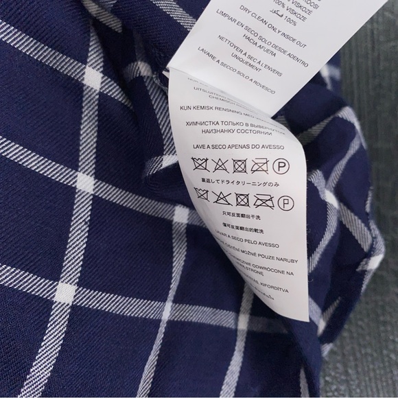 MICHAEL  Michael Kors Plaid Blouse Women’s Large Navy White‎ Plaid Gold Buttons - Picture 11 of 16